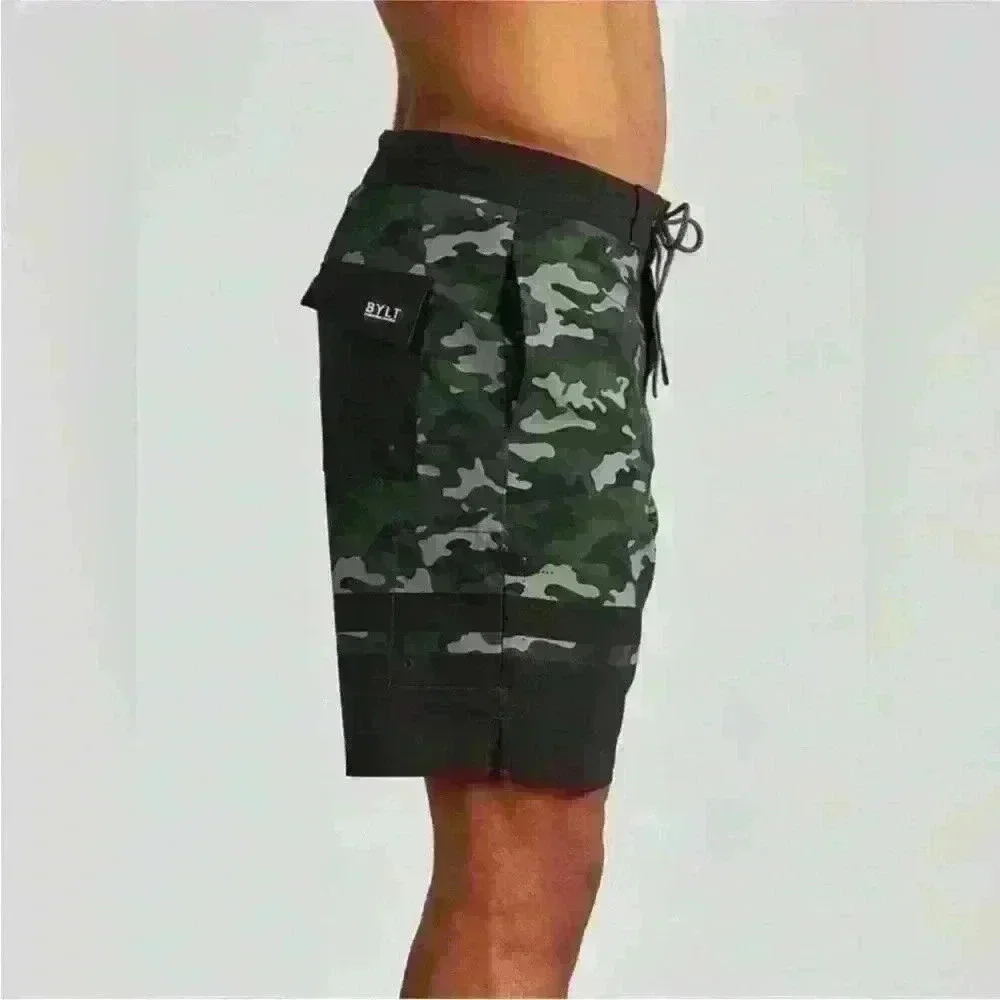 BYLT “Coastal Board Short” Green/Black Camo Print Size Large EUC!